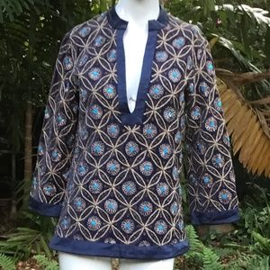 Vintage  COJ Laing velvet tunic with gold embroidery